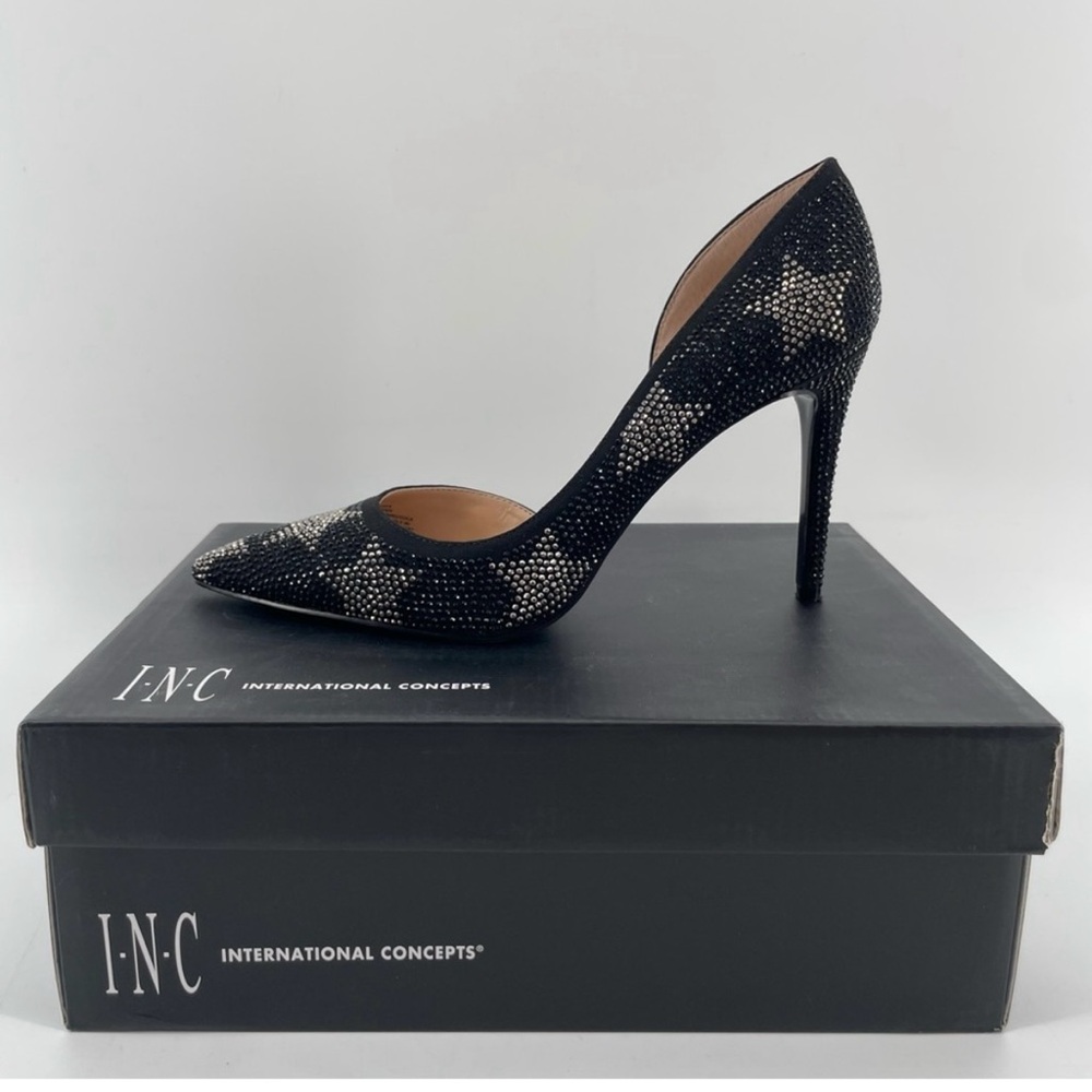 INC International Concepts KenJay Stiletto Heels Black Stars Rhinestones 7.5 Box